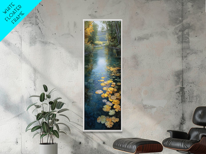 Autumn Leaves Floating on Quiet Stream Canvas Print, Nature Art, Bird Wall Art, Living Room Decor, Fine Art, Nature, NAT-1x3-18