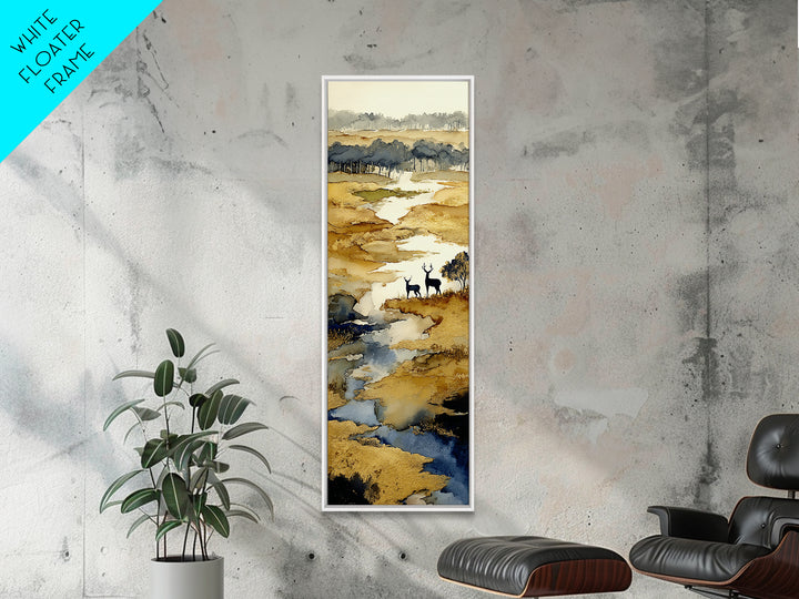 Deer Standing in a Golden Field Framed Canvas Print, Nature Art, Luxury Decor, Living Room Decor, Fine Art, Nature, Mushroom, NAT-1x3-20