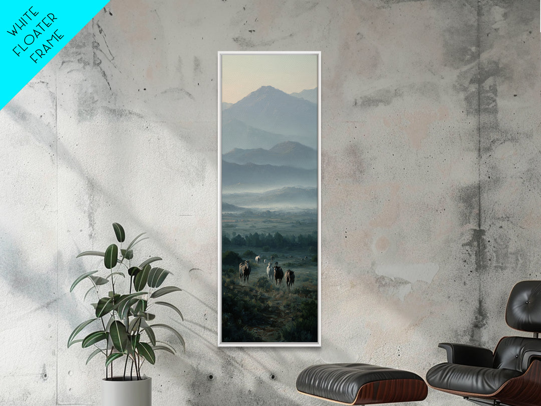 Wild Horses Running Near Mountain Ridge Framed Canvas Print, Nature Art, Digital Download Art, Living Room Decor, NAT-1x3-34