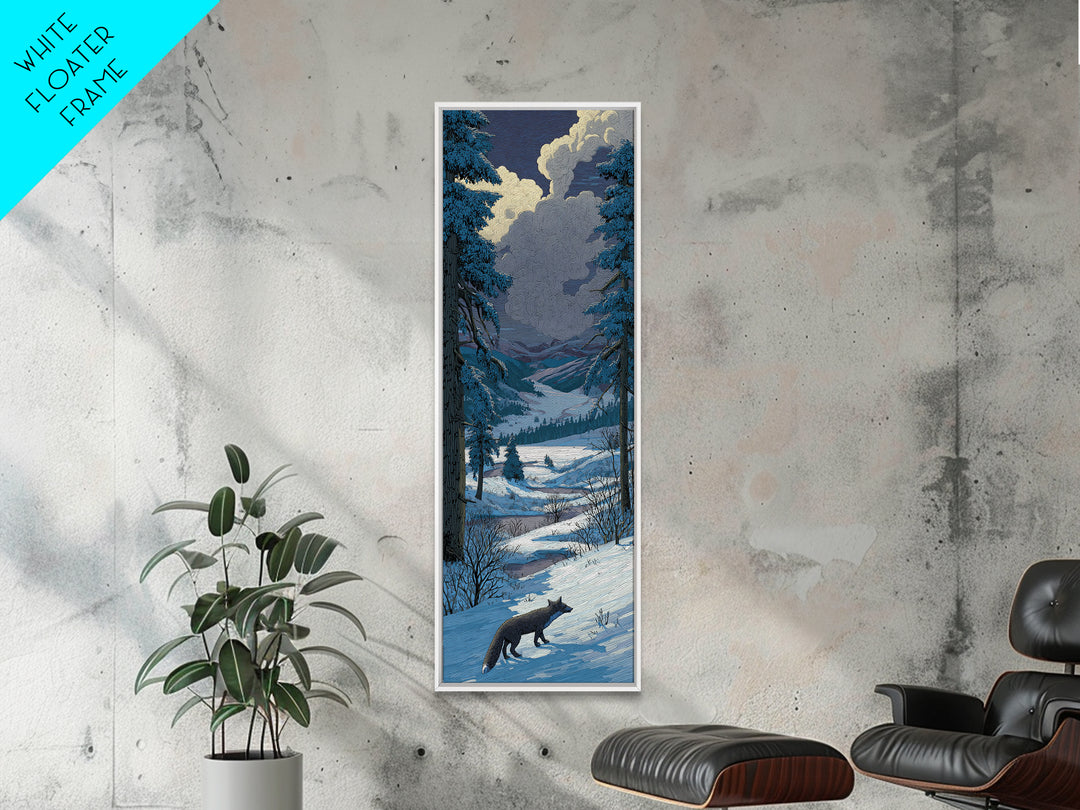 Fox Crossing a Snowy Forest Clearing Framed Canvas Print, Nature Art, Nature Wall Art, Living Room Decor, Fine Art, Nature, NAT-1x3-46