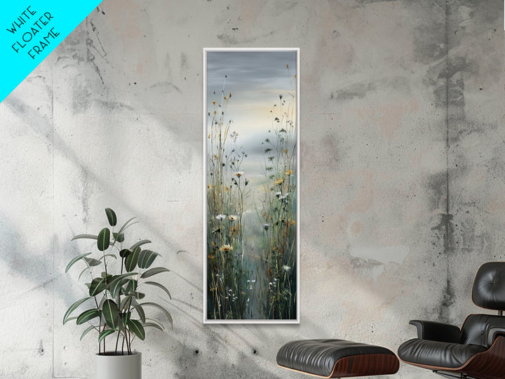 Sunrise Through Tall Grass and Wildflowers Framed Canvas Print, Nature Art, Living Room Decor, Watercolor Art, Nature, NAT-1x3-47