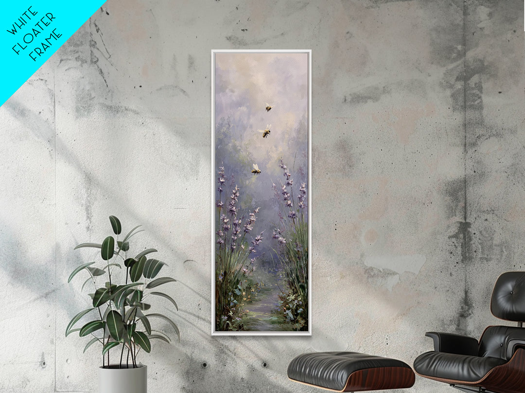 Bees Circling Lavender Blossoms Canvas Print, Nature Art, Framed Art, Living Room Decor, Fine Art, Nature, Botanical Art, NAT-1x3-59