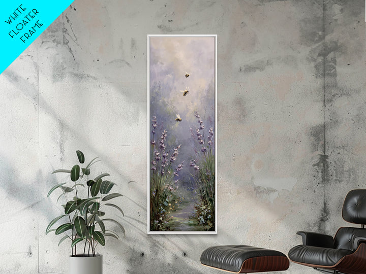 Bees Circling Lavender Blossoms Canvas Print, Nature Art, Framed Art, Living Room Decor, Fine Art, Nature, Botanical Art, NAT-1x3-59