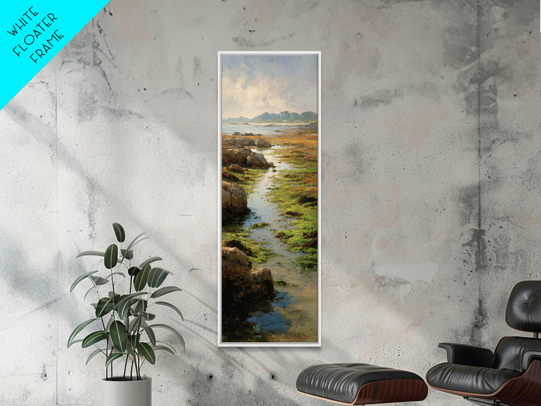 Calm Beach Tide Pooling Around Rocks Canvas Print, Nature Art, Art, Living Room Decor, Abstract Art, Nature, 3d Wall Art, NAT-1x3-60