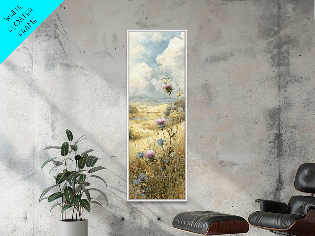 Butterfly Resting on a Blooming Thistle Framed Canvas Print, Nature Art, Floral, Living Room Decor, Fine Art, Nature, NAT-1x3-64