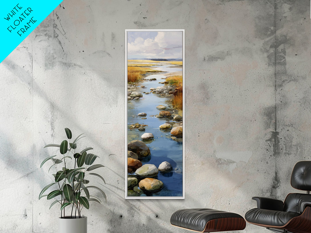 River Stones under Clear Shallow Water Canvas Print, Nature Art, Painting, Living Room Decor, Fine Art, Nature, Modern Wall Art, NAT-1x3-73