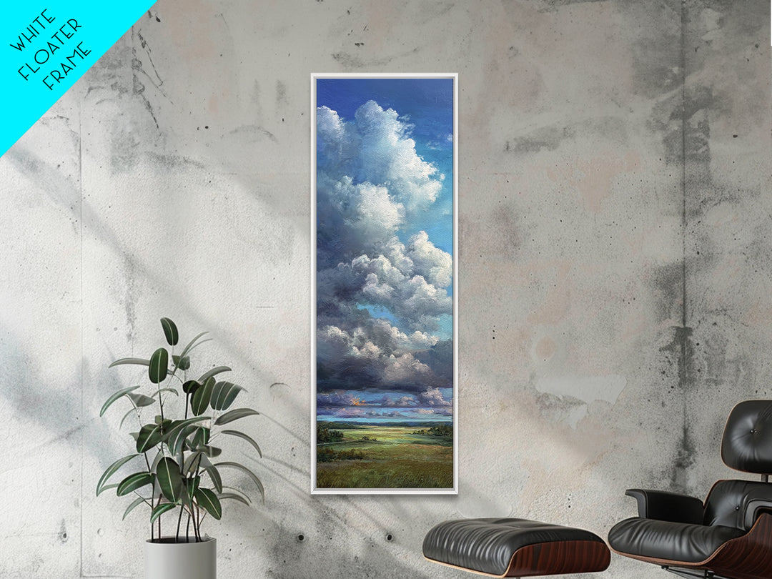 Storm Clouds over a Rolling Prairie Framed Canvas Print, Nature Art, Landscape Print, Living Room Decor, Fine Art, Nature, NAT-1x3-74
