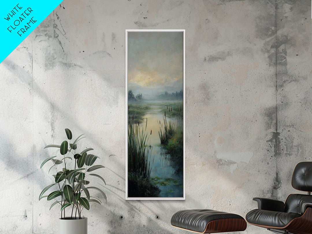 Dragonfly over a Pond with Reeds Canvas Print, Nature Art, Mountain Art, Living Room Decor, Fine Art, Nature, Minimalist Decor, NAT-1x3-78
