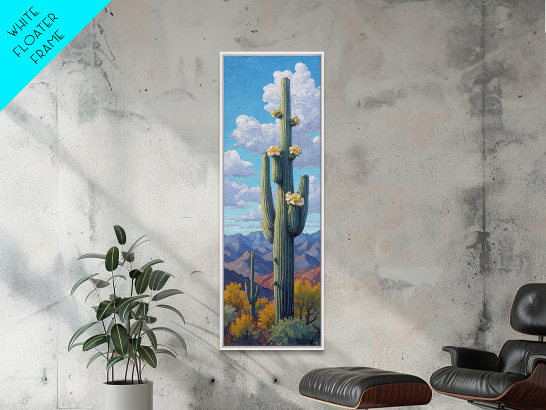 Desert Cactus Blooming After Rain Framed Canvas Print, Nature Art, Living Room Decor, Oil Painting, Nature, Ocean Art, NAT-1x3-80