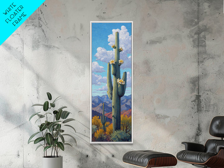 Desert Cactus Blooming After Rain Framed Canvas Print, Nature Art, Living Room Decor, Oil Painting, Nature, Ocean Art, NAT-1x3-80