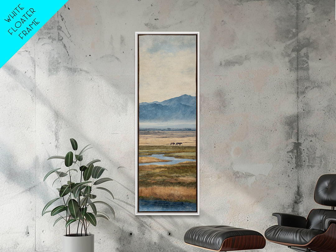 Wild Horses Running Near Mountain Ridge Canvas Print, Nature Art, Gallery Decor, Living Room Decor, Fine Art, Nature, NAT-1x3-82