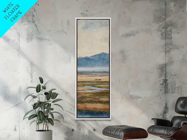 Wild Horses Running Near Mountain Ridge Canvas Print, Nature Art, Gallery Decor, Living Room Decor, Fine Art, Nature, NAT-1x3-82