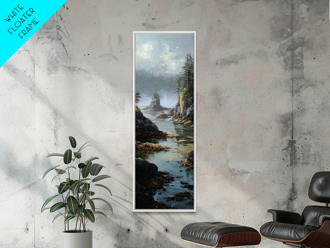 Calm Beach Tide Pooling Around Rocks Framed Canvas Print, Nature Art, Original Painting, Living Room Decor, Fine Art, Nature, NAT-1x3-84