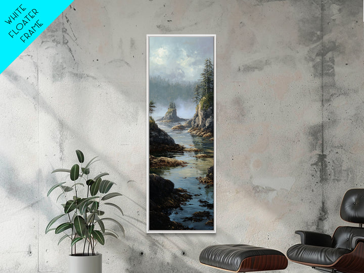 Calm Beach Tide Pooling Around Rocks Framed Canvas Print, Nature Art, Original Painting, Living Room Decor, Fine Art, Nature, NAT-1x3-84