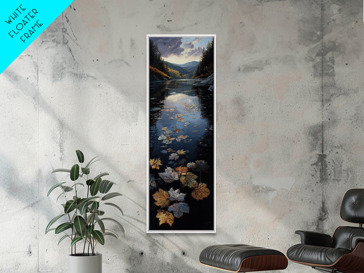 Autumn Leaves Floating on Quiet Stream Canvas Print, Nature Art, Art Print, Living Room Decor, Oil Painting, Nature, NAT-1x3-90