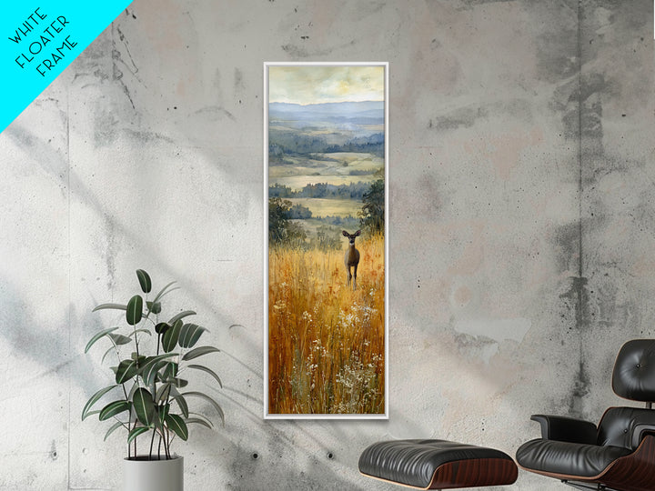 Deer Standing in a Golden Field Framed Canvas Print, Nature Art, Watercolor Painting, Living Room Decor, Fine Art, Nature, NAT-1x3-92