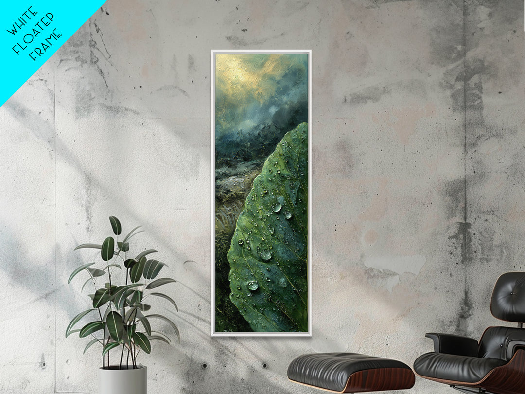 Rain Drops on a Large Green Leaf Canvas Print, Nature Art, Minimalist Decor, Living Room Decor, Fine Art, Nature, Artwork, NAT-1x3-93