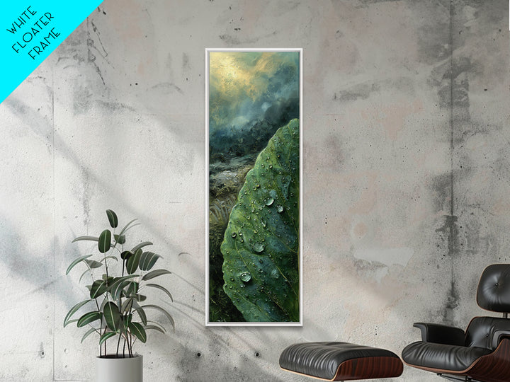Rain Drops on a Large Green Leaf Canvas Print, Nature Art, Minimalist Decor, Living Room Decor, Fine Art, Nature, Artwork, NAT-1x3-93