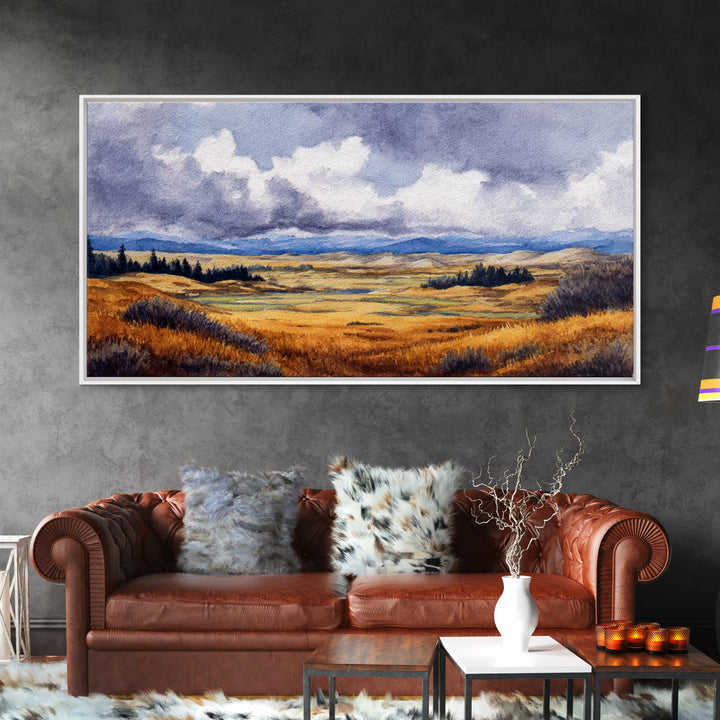 Storm Clouds over a Rolling Prairie Framed Canvas Print, Nature Art, Art Print, Living Room Decor, Fine Art, Nature, NAT-2x1-10