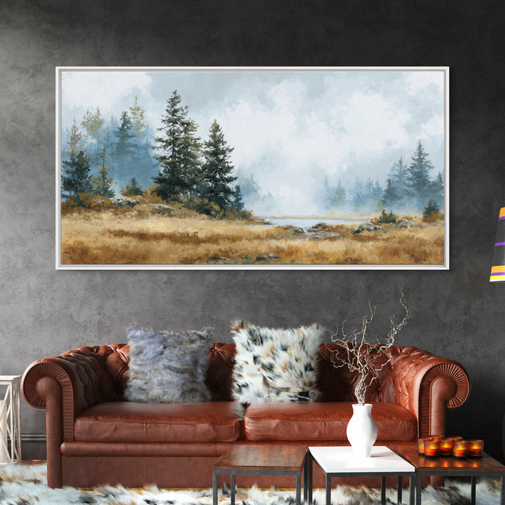 Moody Pine Forest Framed Canvas Print, Nature Art, Minimalist Decor, Living Room Decor, Fine Art, Nature, Artwork, Framed Art, NAT-2x1-13