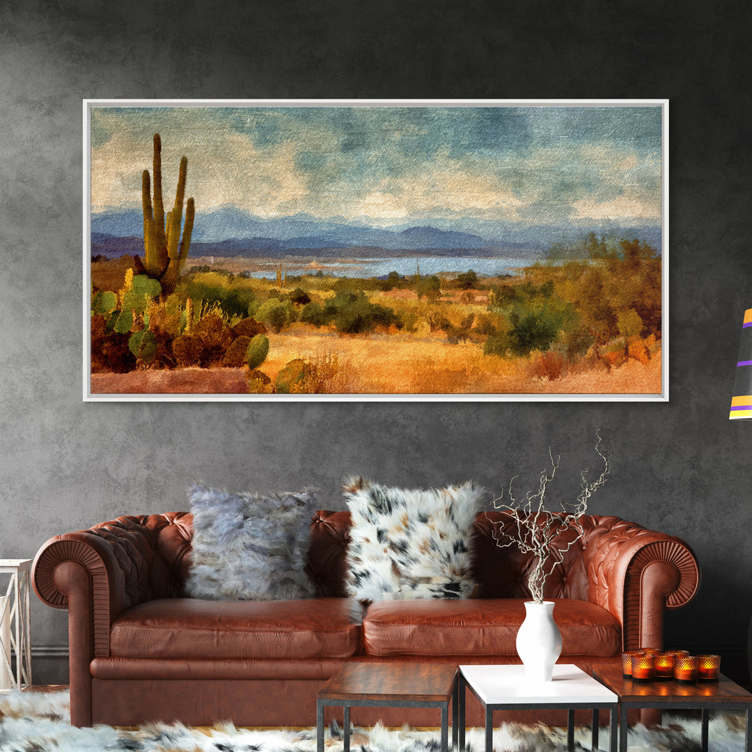 Desert Cactus Blooming After Rain Framed Canvas Print, Nature Art, Fine Art Print, Living Room Decor, Fine Art, Nature, NAT-2x1-16
