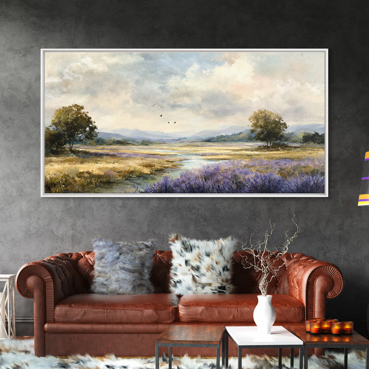 Bees Circling Lavender Blossoms Framed Canvas Print, Nature Art, Ocean Art, Living Room Decor, Fine Art, Nature, Art Print, NAT-2x1-19