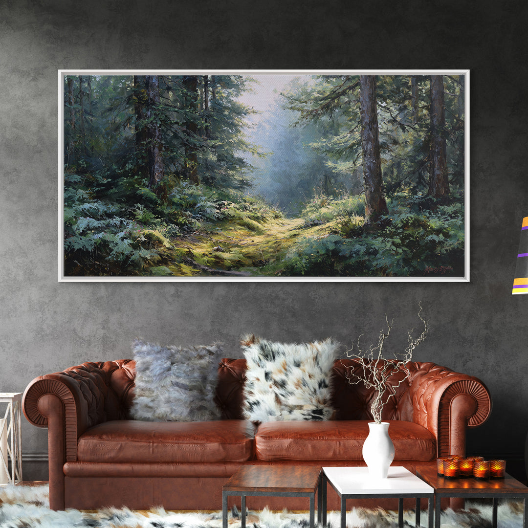 Sunlit Forest Path Canvas Print, Nature Art, Wall Art, Living Room Decor, Fine Art, Nature, Wood Wall Art, Abstract Wall Art, NAT-2x1-21