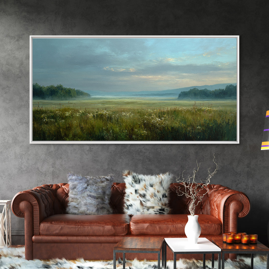 Wildflower Meadow under Soft Summer Sky Canvas Print, Nature Art, Boho Decor, Living Room Decor, Fine Art, Nature, Wall Decor, NAT-2x1-22