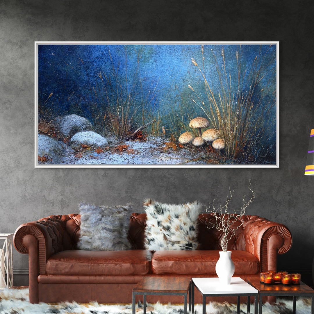 Mushroom Cluster in Enchanted Woodland Framed Canvas Print, Nature Art, Fine Art Print, Living Room Decor, Oil Painting, Nature, NAT-2x1-27