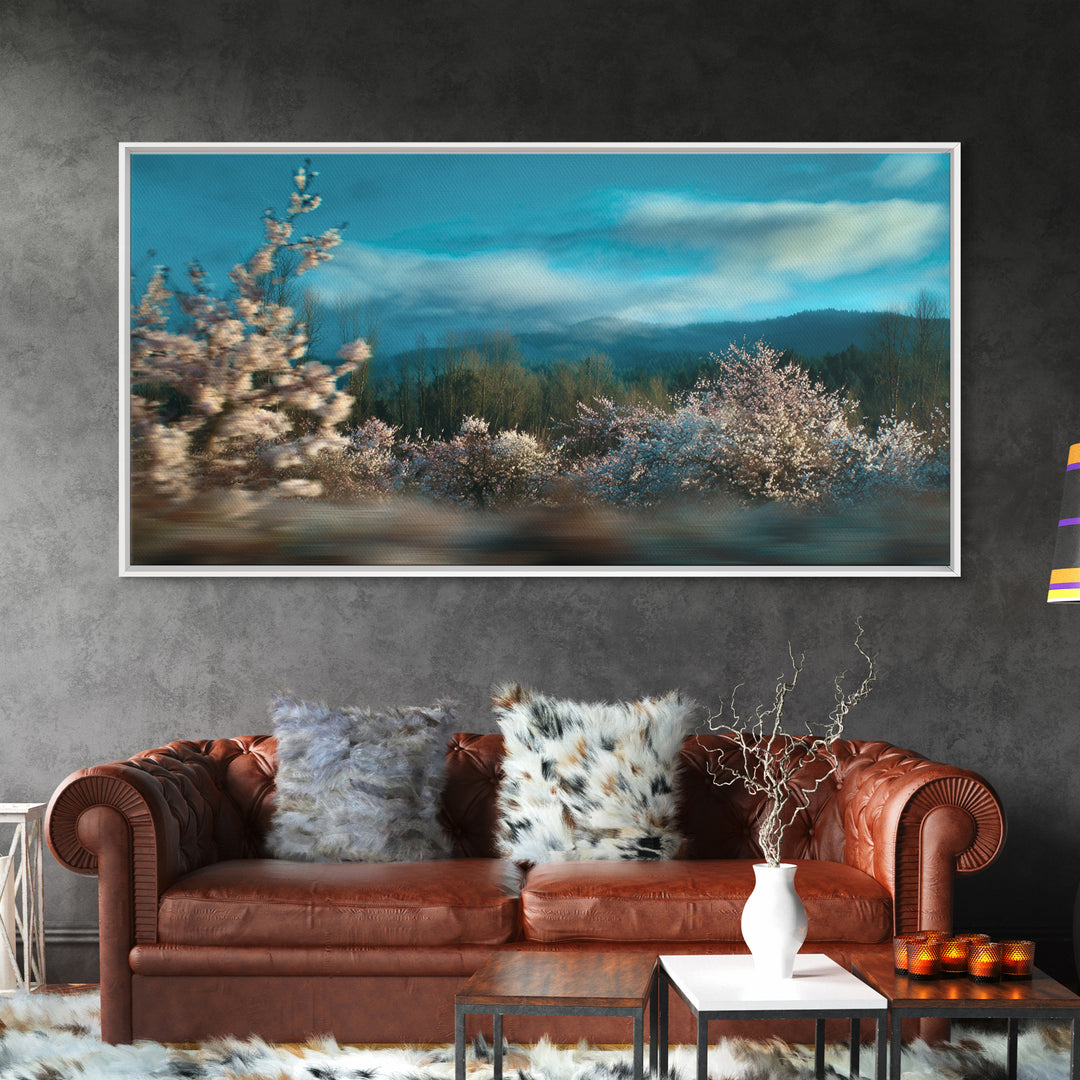 Spring Cherry Blossoms Canvas Print, Nature Art, Wall Art, Living Room Decor, Watercolor Art, Nature, Wood Wall Art, NAT-2x1-36