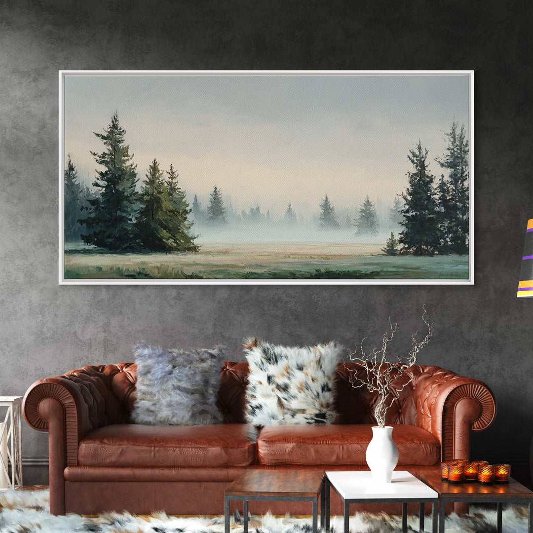 Moody Pine Forest Framed Canvas Print, Nature Art, Minimalist Decor, Living Room Decor, Fine Art, Nature, Artwork, Framed Art, NAT-2x1-37