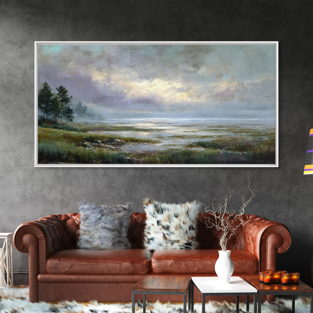 Bees Circling Lavender Blossoms Framed Canvas Print, Nature Art, Painting, Living Room Decor, Fine Art, Nature, Modern Wall Art, NAT-2x1-43