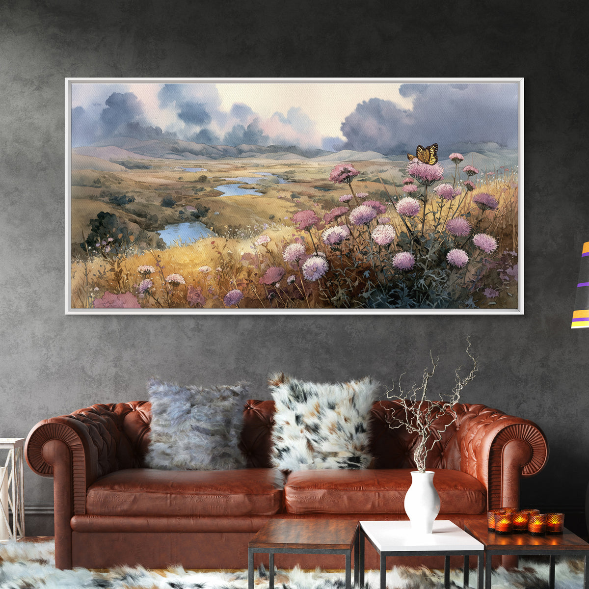 Butterfly Resting on a Blooming Thistle Canvas Print, Nature Art, Art, Living Room Decor, Fine Art, Nature, 3d Wall Art, NAT-2x1-48