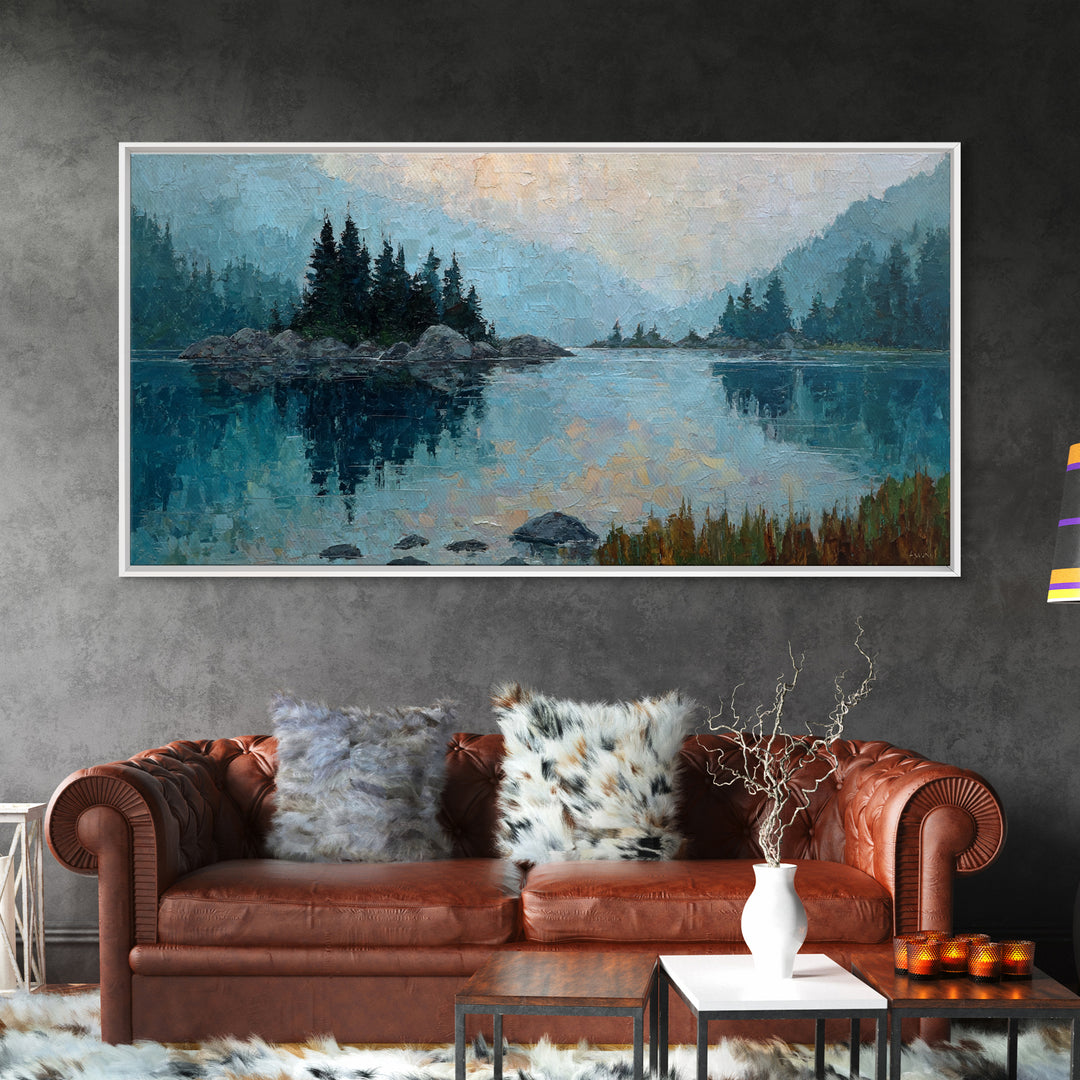 Misty Mountain Lake Canvas Print, Nature Art, Printable Wall Art, Living Room Decor, Fine Art, Nature, Living Room Wall Art, NAT-2x1-49