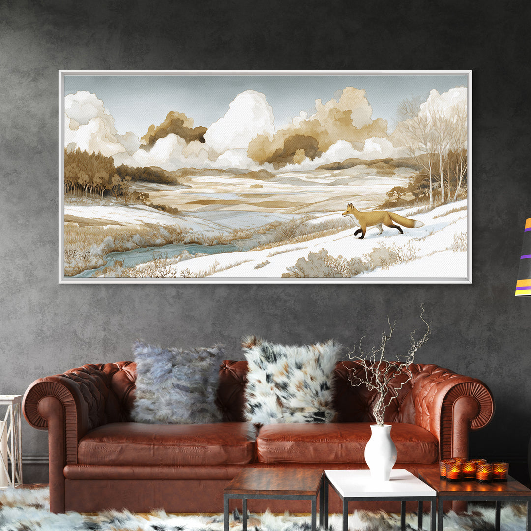 Fox Crossing a Snowy Forest Clearing Canvas Print, Nature Art, Contemporary Art, Living Room Decor, Fine Art, Nature, NAT-2x1-54