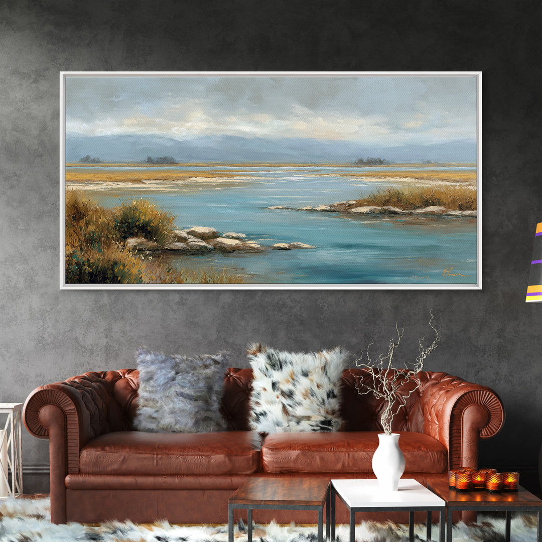 River Stones under Clear Shallow Water Canvas Print, Nature Art, Art, Living Room Decor, Fine Art, Nature, 3d Wall Art, NAT-2x1-57