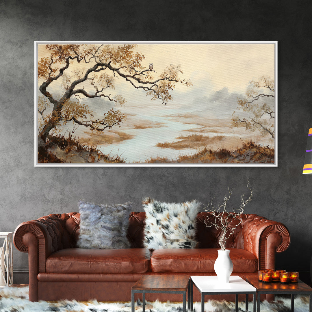 Owl in Moonlit Branches Canvas Print, Nature Art, 3d Wall Art, Living Room Decor, Watercolor Art, Nature, Nature Wall Art, NAT-2x1-63