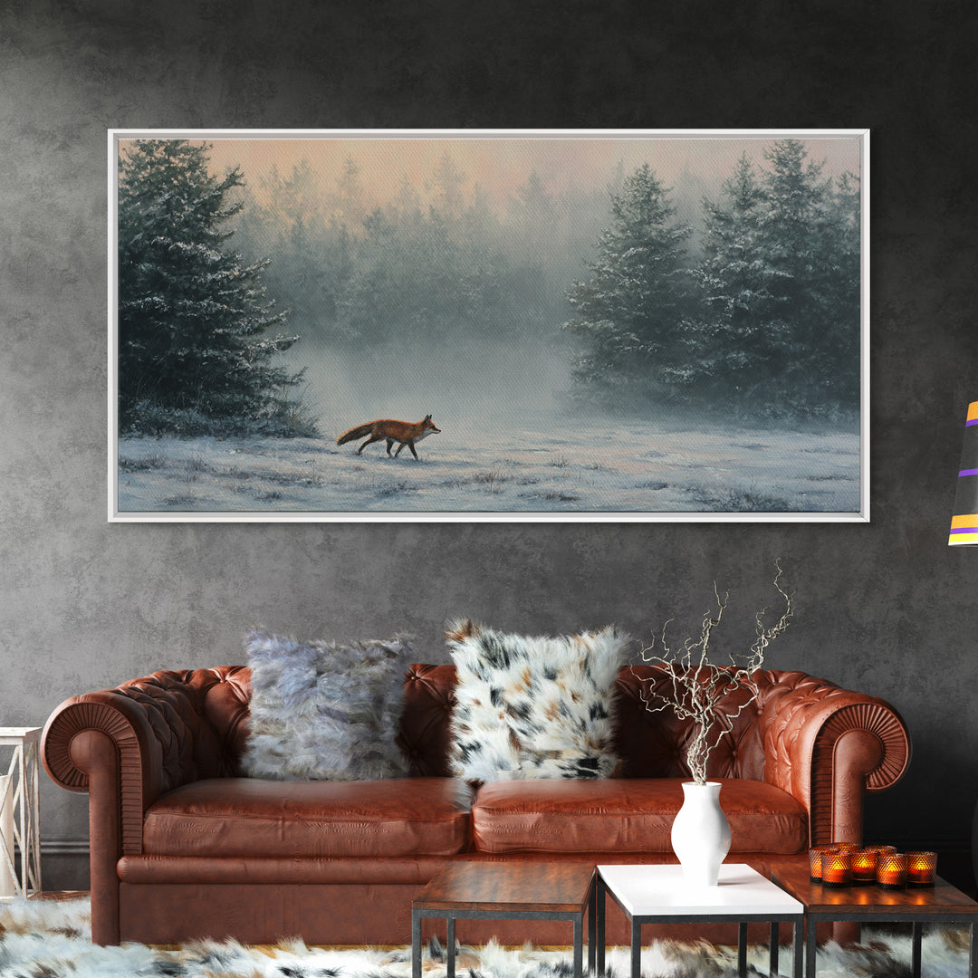 Fox Crossing a Snowy Forest Clearing Canvas Print, Nature Art, Contemporary Art, Living Room Decor, Fine Art, Nature, NAT-2x1-78
