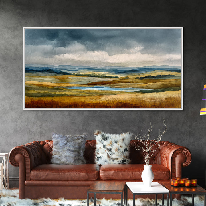 Storm Clouds over a Rolling Prairie Canvas Print, Nature Art, Wall Art, Living Room Decor, Fine Art, Nature, Wood Wall Art, NAT-2x1-82