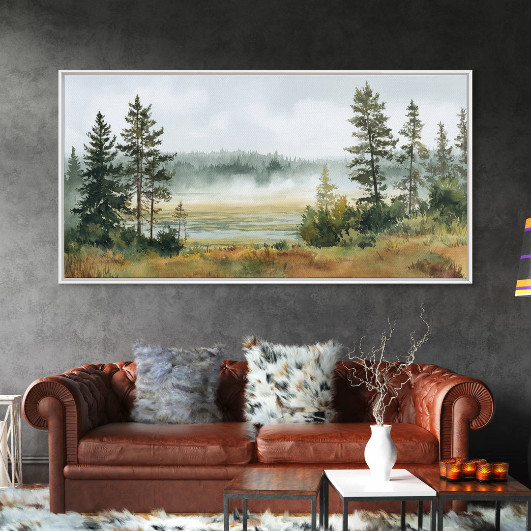 Moody Pine Forest Framed Canvas Print, Nature Art, Floral, Living Room Decor, Fine Art, Nature, Moss Art, Landscape Art, NAT-2x1-85