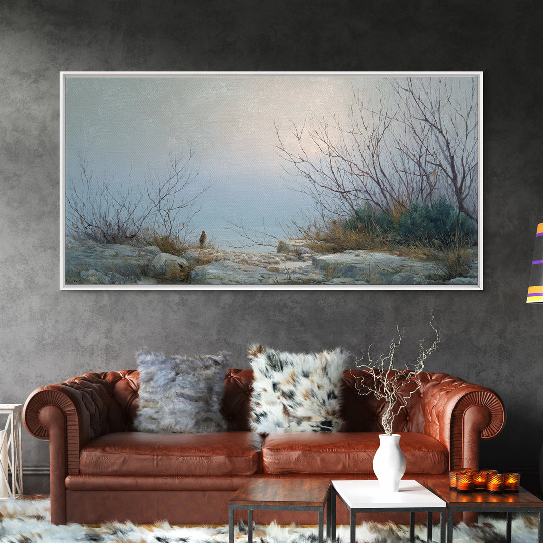 Owl in Moonlit Branches Framed Canvas Print, Nature Art, Mountain Wall Art, Living Room Decor, Watercolor Art, Nature, NAT-2x1-87
