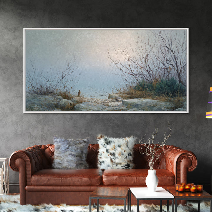 Owl in Moonlit Branches Framed Canvas Print, Nature Art, Mountain Wall Art, Living Room Decor, Watercolor Art, Nature, NAT-2x1-87
