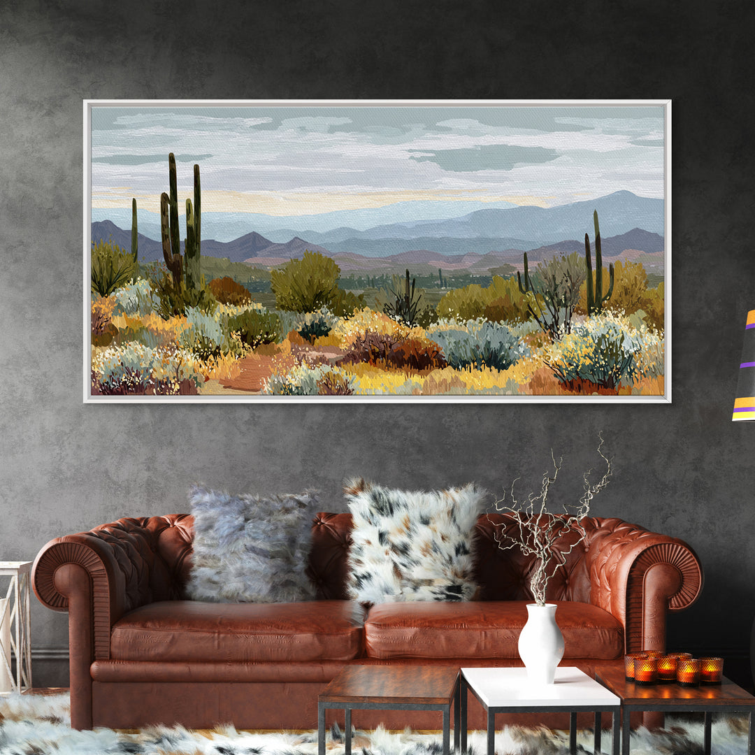 Desert Cactus Blooming After Rain Framed Canvas Print, Nature Art, Wood Wall Art, Living Room Decor, Fine Art, Nature, NAT-2x1-88