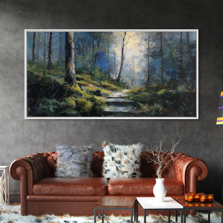 Sunlit Forest Path Canvas Print, Nature Art, Framed Art, Living Room Decor, Nature, Botanical Art, Digital Download Art, NAT-2x1-93