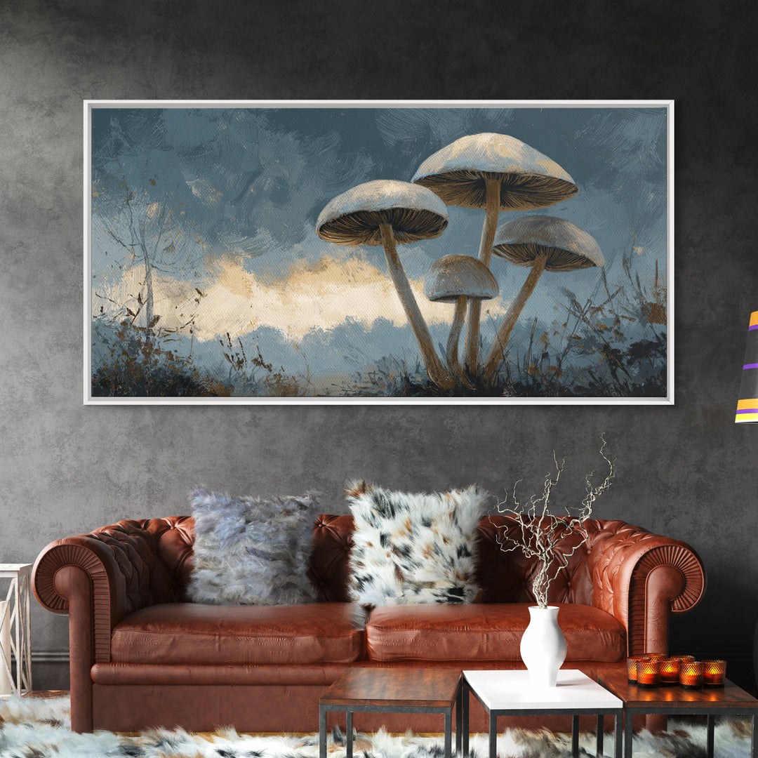 Mushroom Cluster in Enchanted Woodland Framed Canvas Print, Nature Art, Abstract Wall Art, Living Room Decor, Fine Art, Nature, NAT-2x1-99