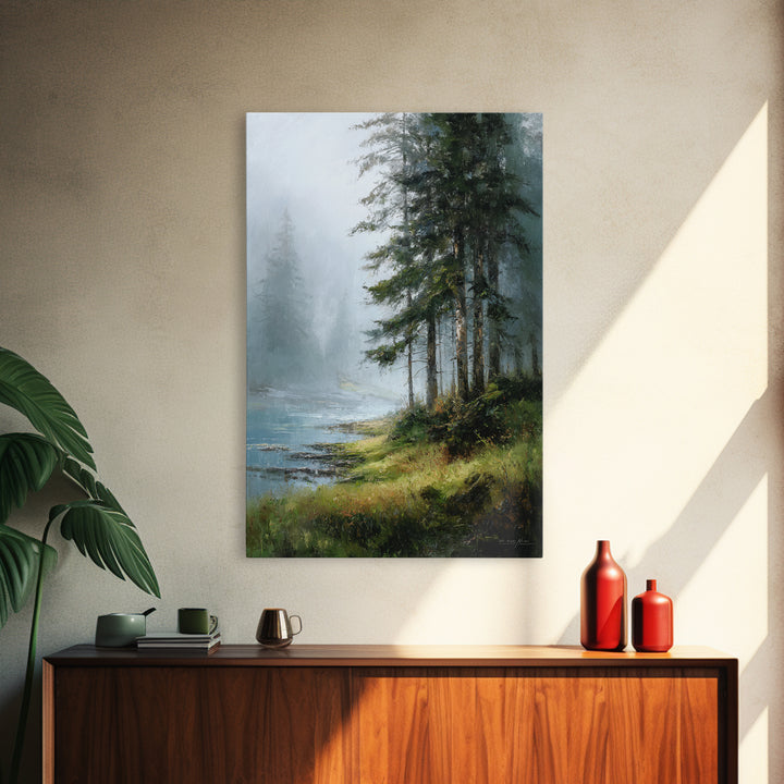 Moody Pine Forest Framed Canvas Print, Nature Art, Wall Art, Living Room Decor, Oil Painting, Nature, Wood Wall Art, NAT-2x3-1