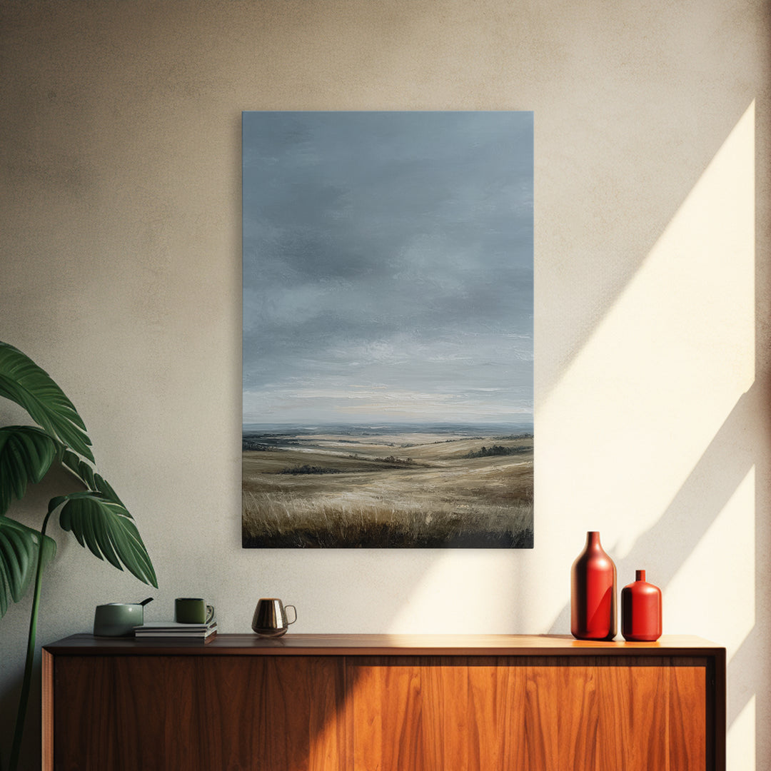 Storm Clouds over a Rolling Prairie Framed Canvas Print, Nature Art, Textured Painting, Living Room Decor, Fine Art, Nature, NAT-2x3-22