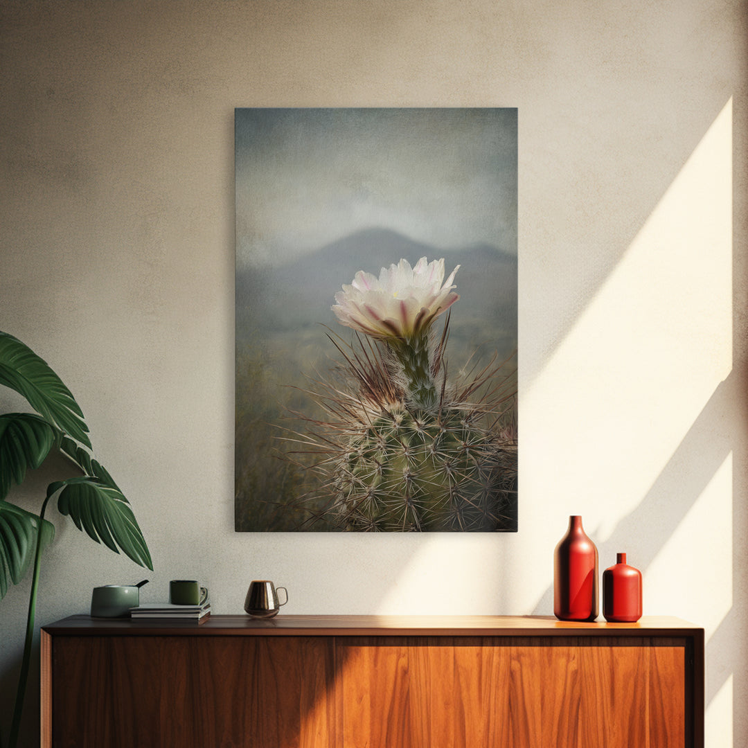 Desert Cactus Blooming After Rain Framed Canvas Print, Nature Art, Living Room Decor, Oil Painting, Nature, Ocean Art, NAT-2x3-28