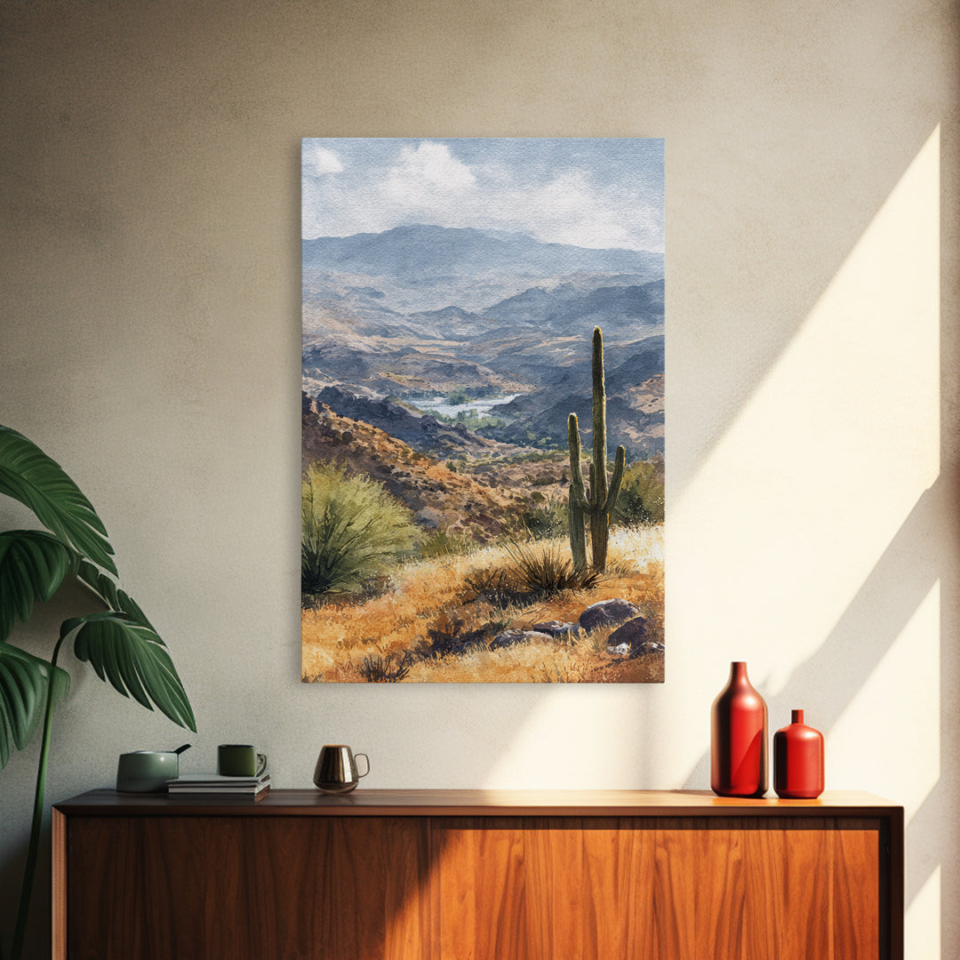 Desert Cactus Blooming After Rain Framed Canvas Print, Nature Art, Statement Artwork, Living Room Decor, Fine Art, Nature, NAT-2x3-4