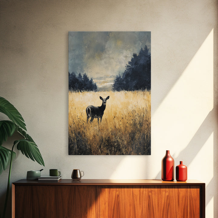 Deer Standing in a Golden Field Canvas Print, Nature Art, Fine Art Print, Living Room Decor, Fine Art, Nature, Poster, NAT-2x3-40